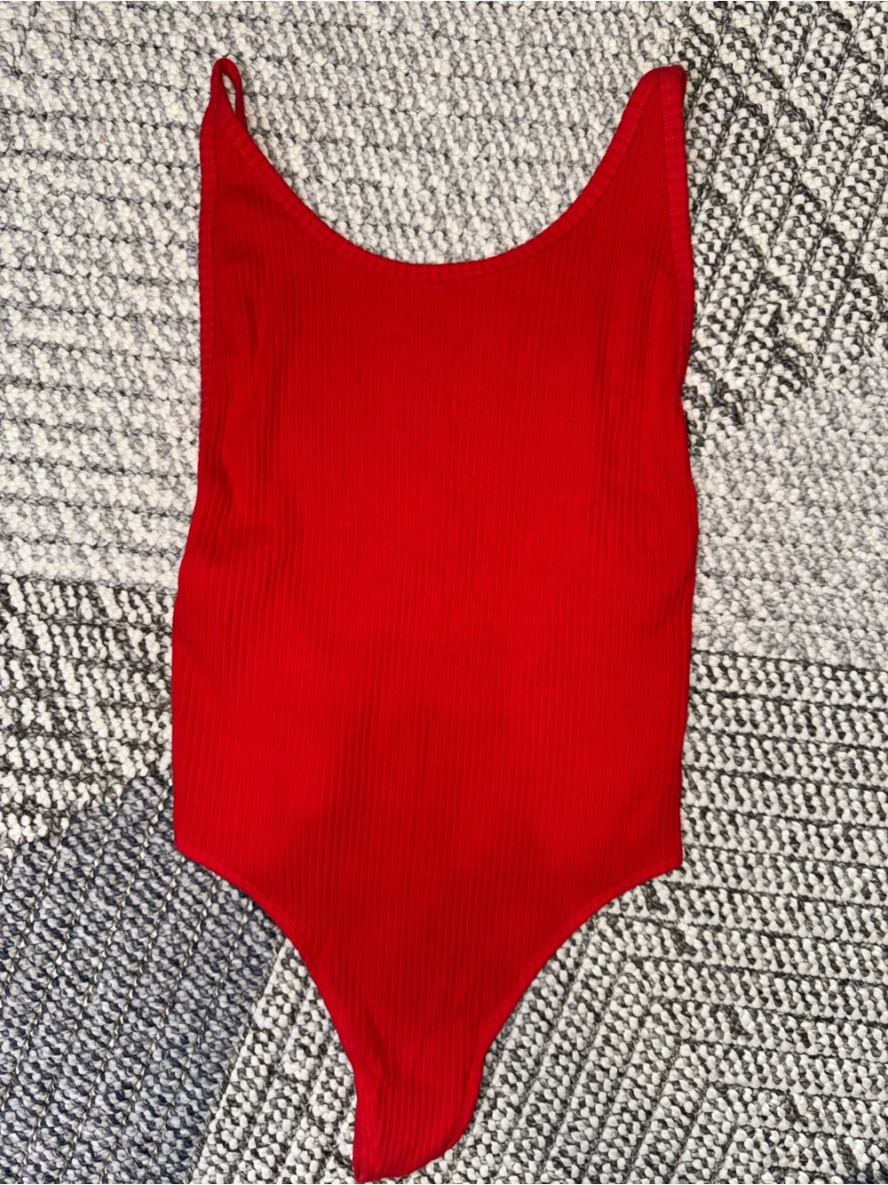 TNA Red Ribbed Scoop Neck Bodysuit